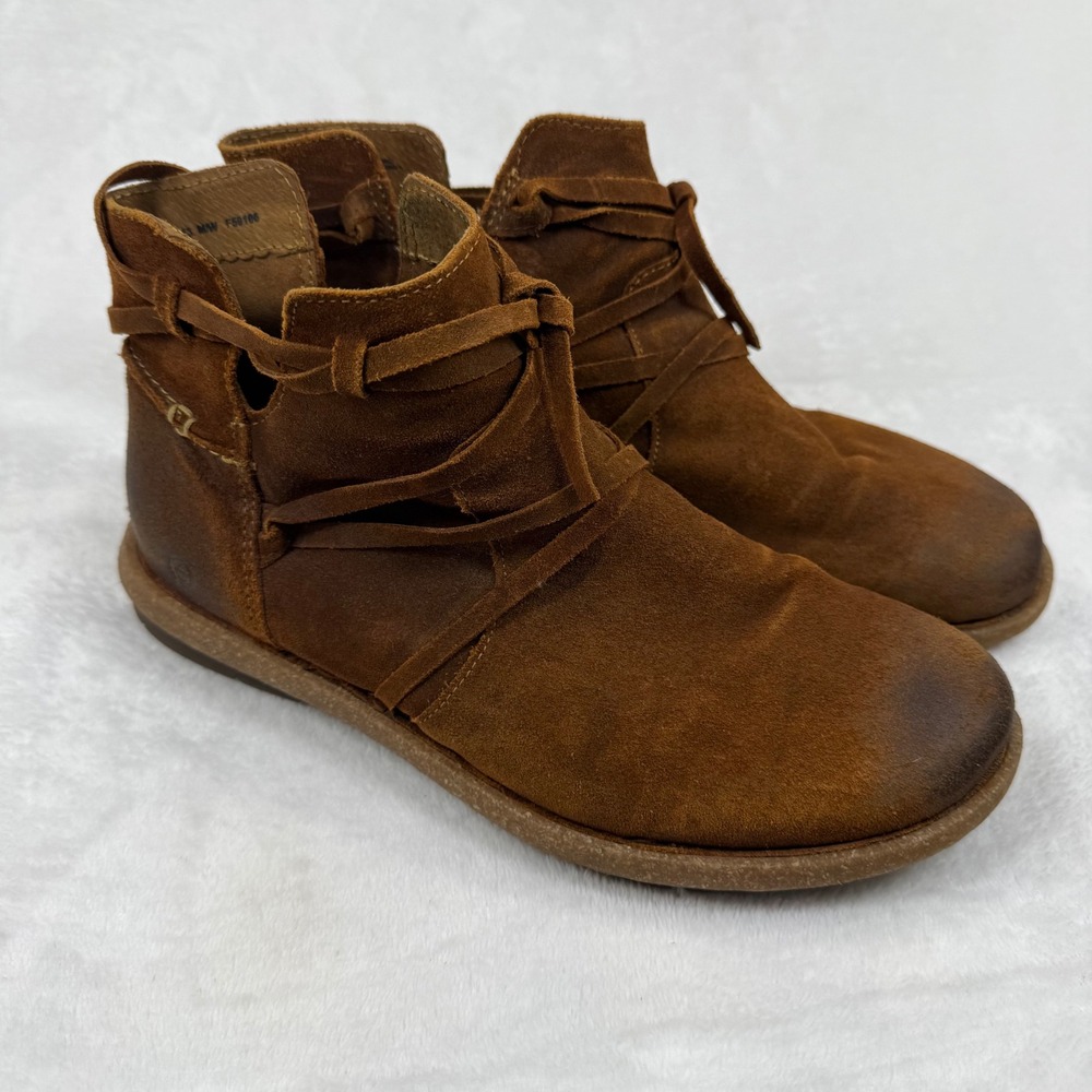 Born Brown Suede Ankle Boots with Wrap Tie